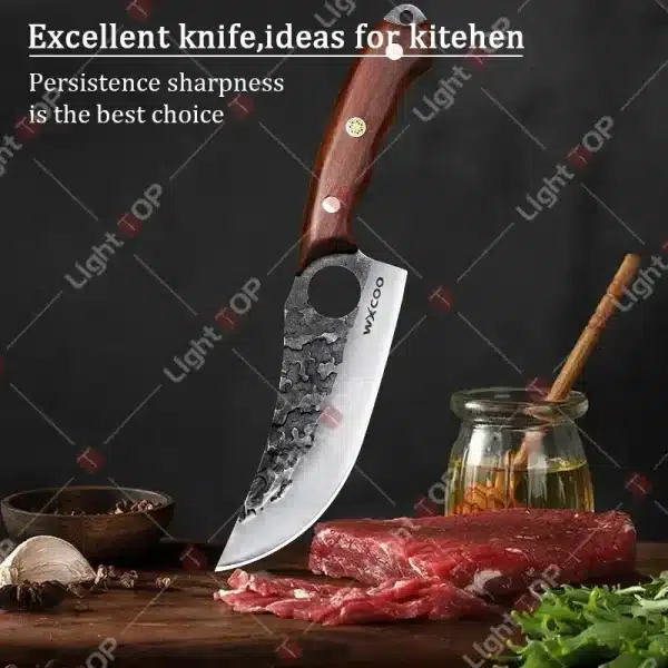 Stainless Steel Hand Forged Butcher Knife Multipurpose Kitchen Knives Fruit Slicing Meat Cutting BBQ Knife with Mini Knife Gift - Image 2