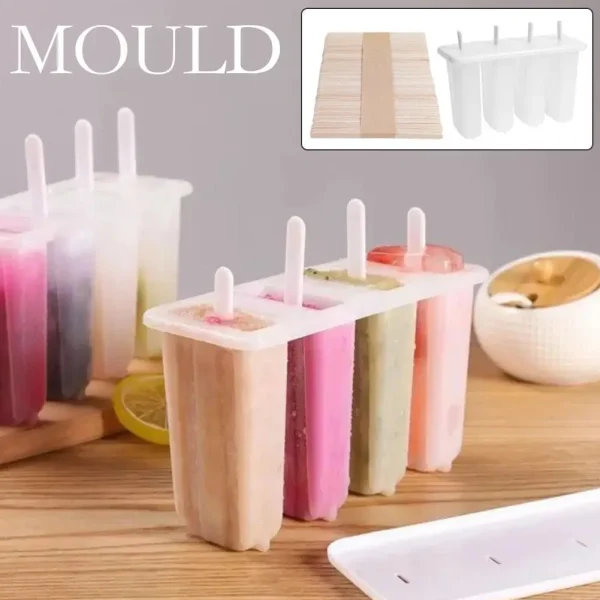 4-Cell Ice Cream Popsicle Mold DIY DIY Handmade Ice Cream Mold With Lid Summer Children Ice-lolly Mold Ice Tray Kitchen Gadgets