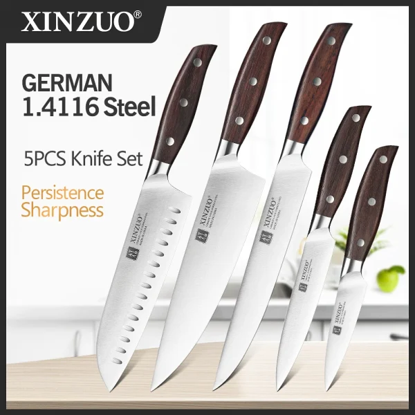 XINZUO High Quality 3.5+5+8+8+8" Paring Utility Cleaver Chef Knife Germany 1.4116 Stainless Steel 1PCS 5PCS Kitchen Knife Sets