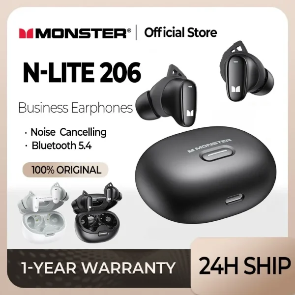 Monster Bluetooth 5.4 Earphones N-LITE 206 Sports Wireless Headphones with Mic Touch Control Earbuds Noise Cancelling Waterproof