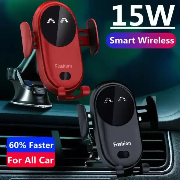 S11 Fashion Qi Fast Wireless Charger Car Phone Holder Smart Infrared Sensor Air Vent Mount Automatic Clamping Mobile Phone Stand