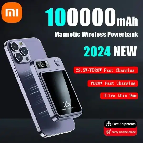 Xiaomi Mijia Magnetic Wireless 100000mAh Power Bank Fast Charger For Magsafe Portable Auxiliary Battery Pack For Iphone Huawei