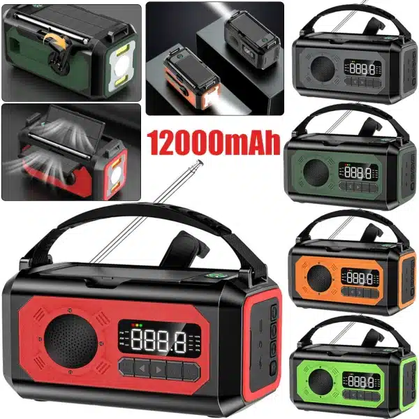 12000mAh Emergency Radio Multifunction Radio Hand Crank Solar AM/FM/NOAA Weather Radios with LED Flashlight Power Bank Charger