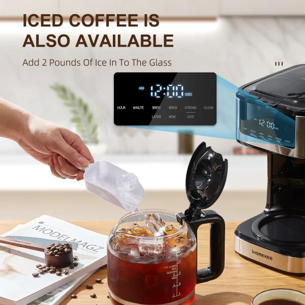 Programmable Drip Coffee Maker 12 Cup, Coffee Machine with Iced Coffee Function, Touch Screen, Regular & Strong Brew - Image 4