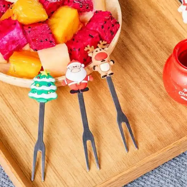 1 Set Christmas Tree Stainless Steel Dessert Fruit Forks With Holder Set Mini Cute Salad Food Cutlery Dinnerware Kitchen Gadgets - Image 3