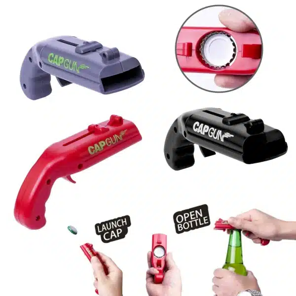 Creative Can Opener Spring Cap Catapult Launcher Gun Shape Bar Tool Drink Opening Shooter Beer Bottle Opener Kitchen Gadget Set - Image 2