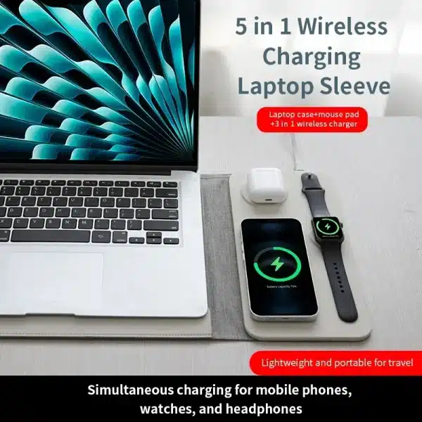 New Multi Purpose Wireless Charging Laptop Sleeve for 12 13 14 inch Mac ipad Magnetic 5-in-1 Charger 15W Wireless Fast Charging