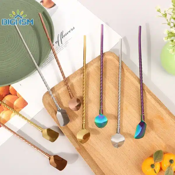 Stainless Steel Stir Bar Spoon Mixing Ounces Cocktail Spoons Spiral Pattern Bartender Tools Teadrop Spoon Kitchen Bar Gadgets - Image 3
