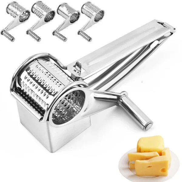 Stainless Steel Cheese Slicer Shredder Drum Hand Crank Rotary Grater Set Cheese Cutter Grater Butter Cutter Kitchen Gadgets