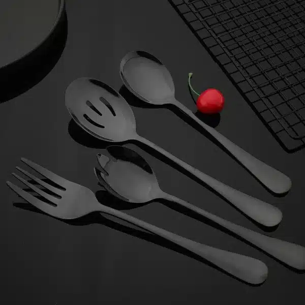 Black Stainless Steel Dinnerware Set Flatware Soup Spoon Colander Spoon Service Spoon Salad Fork Cake Spatula Kitchen Tableware - Image 6