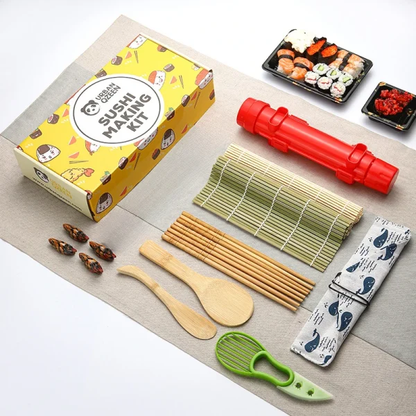 Sushi Maker Set Machine Sushi Mold Bazooka Roller Kit Vegetable Meat Rolling Bamboo Mat DIY Kitchen Tools Gadgets Accessories Q