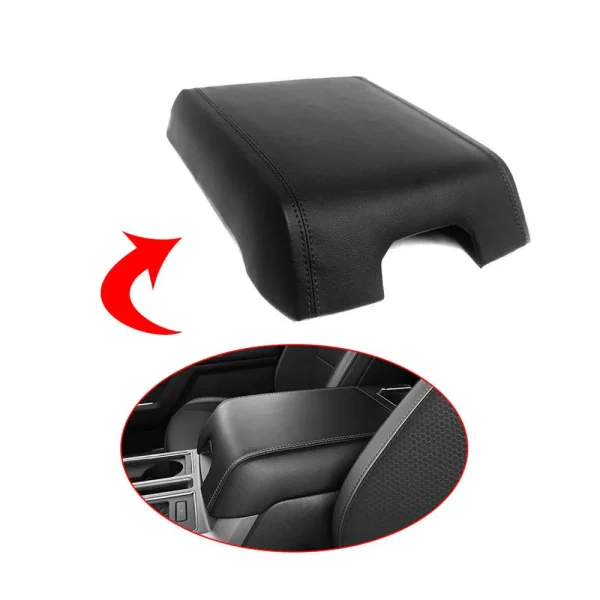 1pc Lid Cover Armrests Cover Black Leather Armrest Center Console Car Interior Replacement Parts For 2015-2019 Ford F150