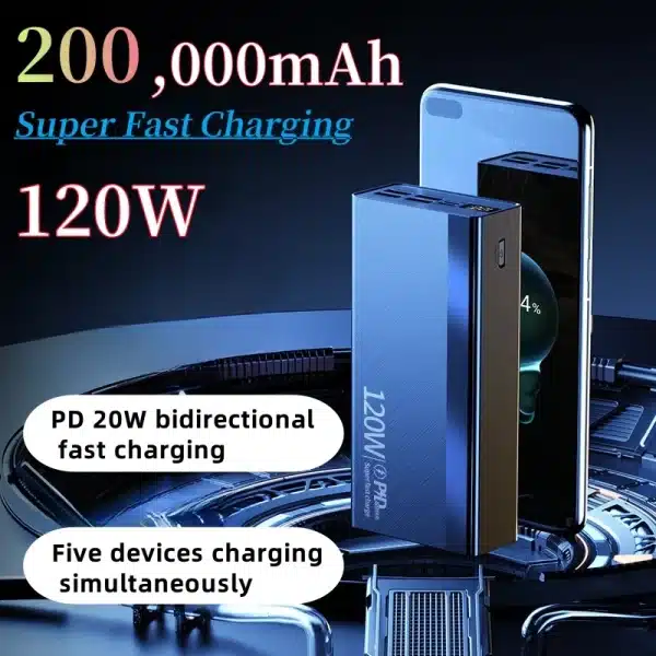 120W Power Bank For Xiaomi 200000mah Super Fast PowerBank Charging Portable Digital Display External Battery For Samsung Iphone