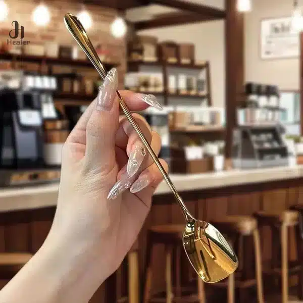 Stainless Steel Round Spoon Net Red Golden Dinner Long Handle Stirring Dessert Spoons For Kitchen Accessories Gadgets - Image 5