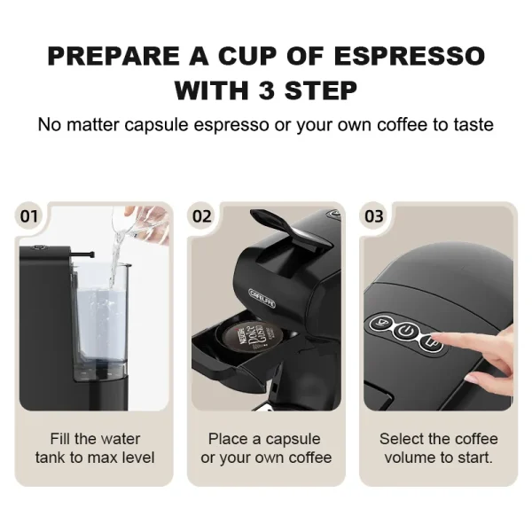 Cafelffe Capsule coffee Machine Espresso maker DG Cappuccino Nes Capsule maker cafeteria Gift for Lover,Dad,Mom,19Bar Hot/Cold - Image 4