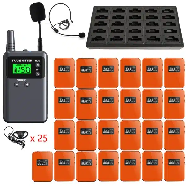 Wireless Audio Guide System 2.4G 1 Transmitter 25 Receivers 1 Charger For Simultaneous Interpretation Conference Teaching