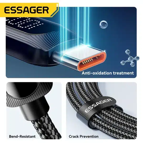 Essager 100W USB Type C Cable 5A PD Fast Charging Wire Cord For Macbook iPad iPhone 16 15Pro Samsung Xiaomi Digital Display Wire - Image 6