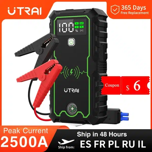 UTRAI Car Jump Starter 2500A Car Battery Starters 16000mAh Portable Power Bank 10W Wireless Charging Propulsion Booster For Car