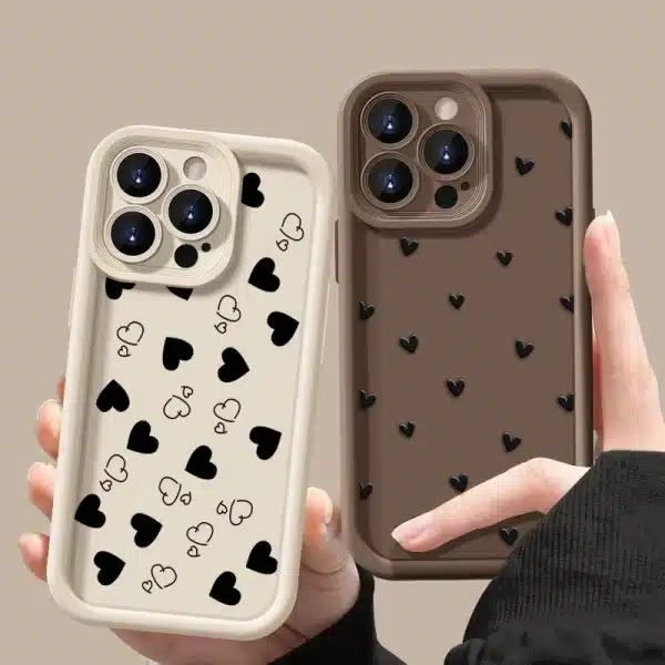 Phone Case For iPhone 16 15 13 14 Pro Max 11 12 13 Mini 7 8 Plus XR X XS Max SE2022 Love Heart Print Matte Soft Shockproof Cover