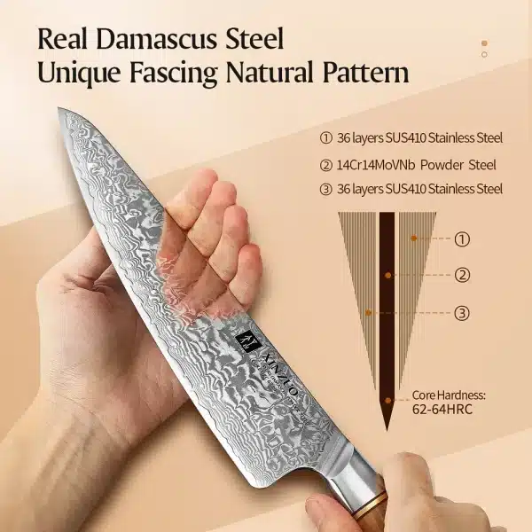 XINZUO 8.5" Chef Knife 73 Layers Damascus Steel Kitchen Knives Kitchen Knife Damascus Household Sharp High-end Cooking Tools - Image 2