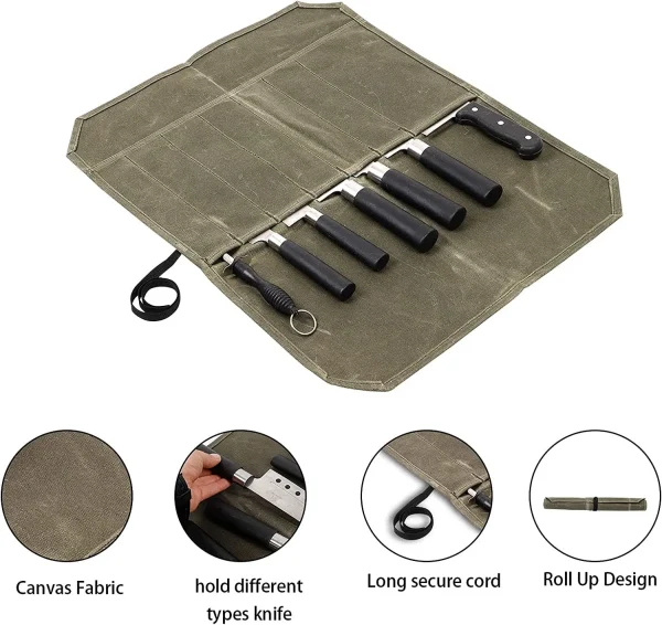 Wet Wax Canvas Knife Storage Bag Chef Picnic Camping Barbecue Kitchen Portable Storage Bag Chef Bag File Roll Storage - Image 2