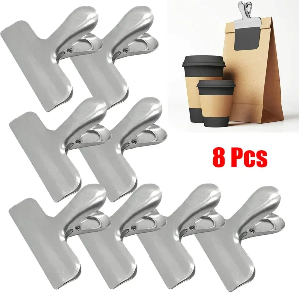 8pcs Set Metal Chip Bag Clips Stainless Steel Home Kitchen Food Snack Clips Moisture-proof Household Kitchen Gadgets Items