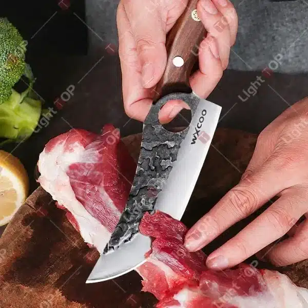 Stainless Steel Hand Forged Butcher Knife Multipurpose Kitchen Knives Fruit Slicing Meat Cutting BBQ Knife with Mini Knife Gift - Image 3