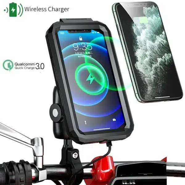 Waterproof Motorcycle Wireless Charger Phone Mount Qi/USB C 3.0 Cellphone Holder Charge Handlebar Phone Mounts Double Socket Arm