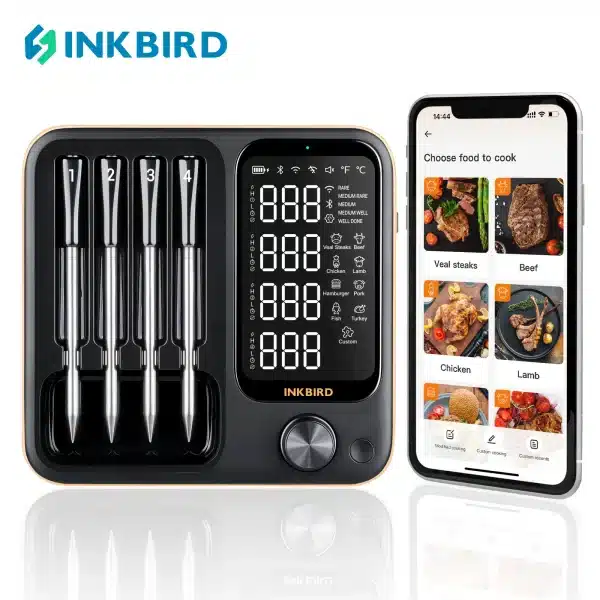 INKBIRD INT-14-BW Three-Mode Wireless WiFi Bluetooth Meat Thermometer IP67 & 4Probes Smart Food Thermometer for BBQ, Grill, Oven