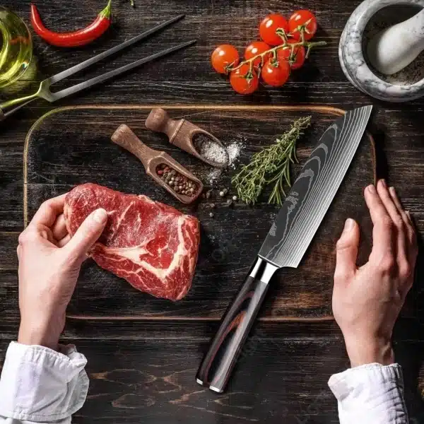 Damascus Laser Kitchen Knives Set Professional Boning Knife Japanese Santoku Knife Fruit Peeler Utility Knife with Storage bag - Image 4