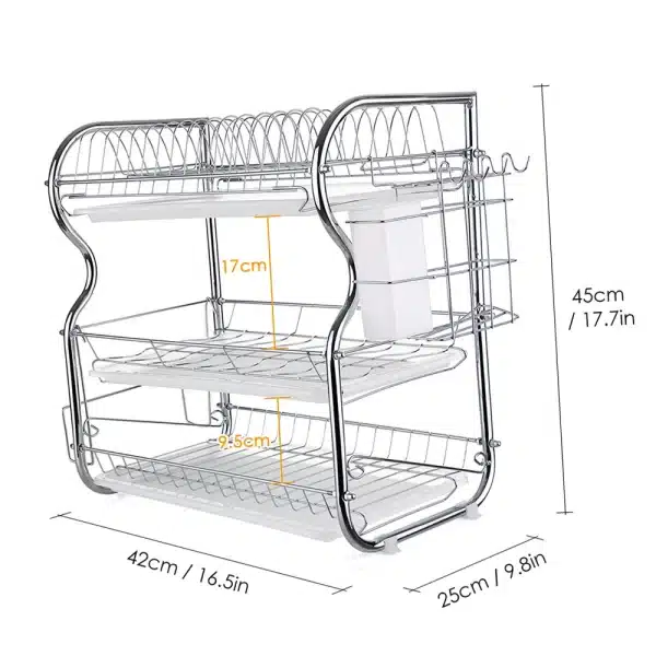 Multi-functional 3-Tier Dish Rack Kitchen Supplies Storage Rack Draining Rack with Chopsticks/Knives/Cutting Board Holder - Image 5