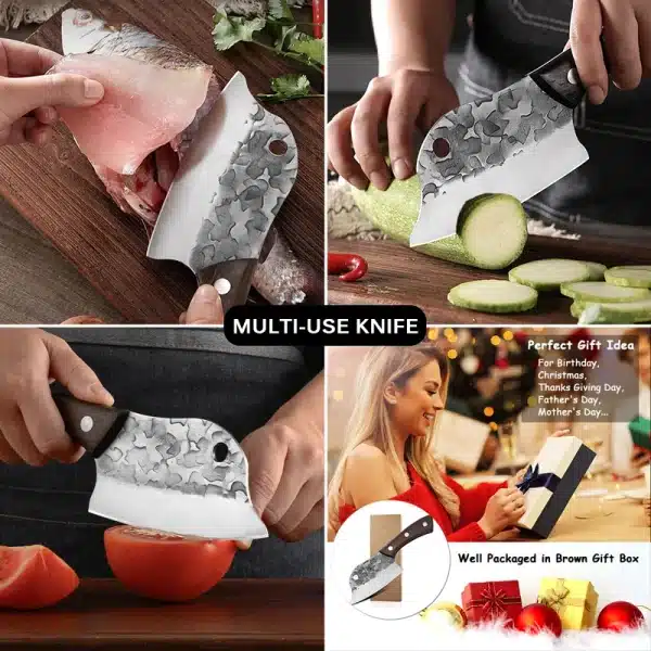 Meat Cleaver Hand Forged Full Tang Kitchen Knife Ultra Sharp Chef Knife Boning Knife Butcher Knife for Kitchen BBQ - Image 4