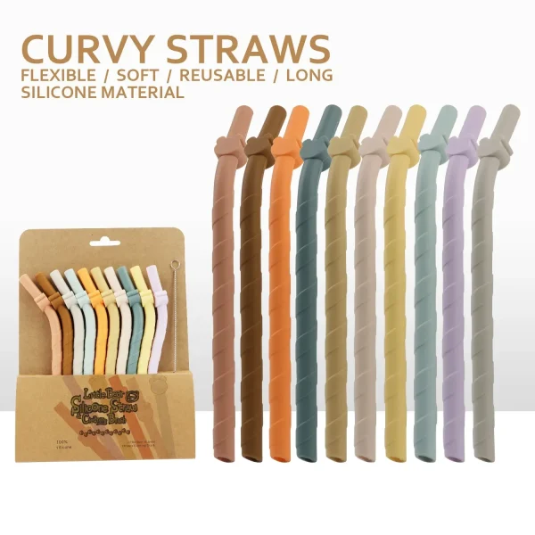 10/5/1Pcs Reusable Silicone Straws Set 17.5cm Extra Long Flexible Straws Baby Feeding Straw Kitchen Bar Girl Cup Accessories