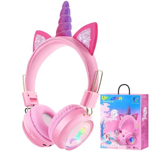 RGB Unicorn Kids Wireless Headphones With Mic Music Stereo Earphone Cute Unicorn Control RGB Light Headset Girls Kids Gift