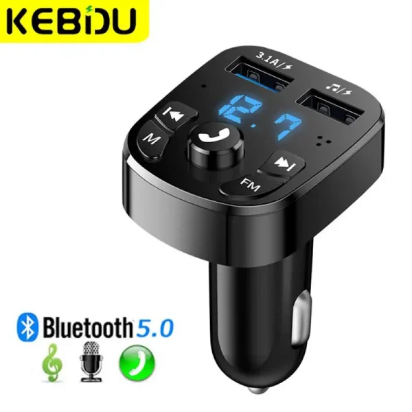 Kebidu Fm Transmitter Car Wireless Bluetooth 5.0 Fm Radio Modulator Car Kit 3.1A Usb Car Charger Handsfree Aux Audio Mp3 Player