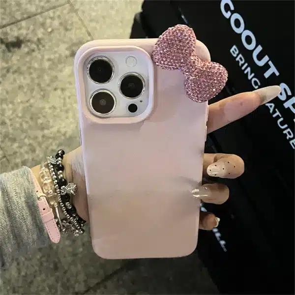 Luxury Rhinestone Bow Litchi Pattern Leather Phone Case For iPhone 11 12 13 14 15 Pro Max X XS XR 7 8 Plus Shockproof Soft Case