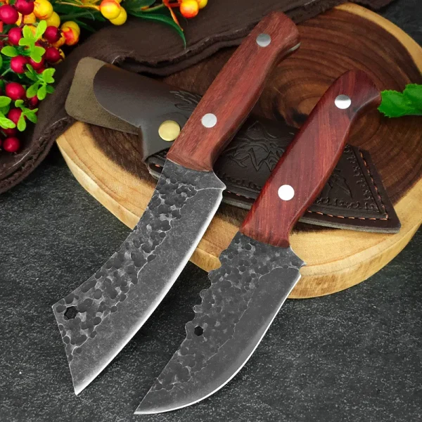 Hand-Forged Sharp Pick Bones Knife Sever Knife Rosewood Handle Cleaver Kitchen Replaceable Blade Knife Fruit Knife