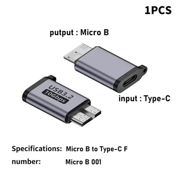 Micro B USB C 3.0 Male to Type C Female Adapter Type-C USB3.0 Micro B Connector for External Hard Drive Disk HDD Cable Adapter - Image 2