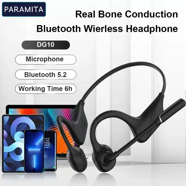 PARAMITA Real Bone Conduction Earphone Wireless Bluetooth Sport Headphone With MIC BT 5.2 IPX5 Waterproof for Workouts Running