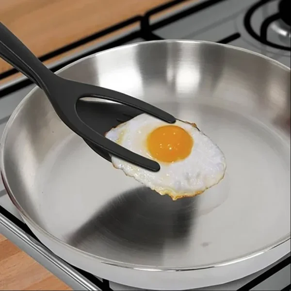 2 In 1 Silicone Grip Flip Tongs Egg Spatula Steak Shovel Clip Clamp Pancake Fried Cooking Tools Egg Turner Clip Kitchen Gadgets