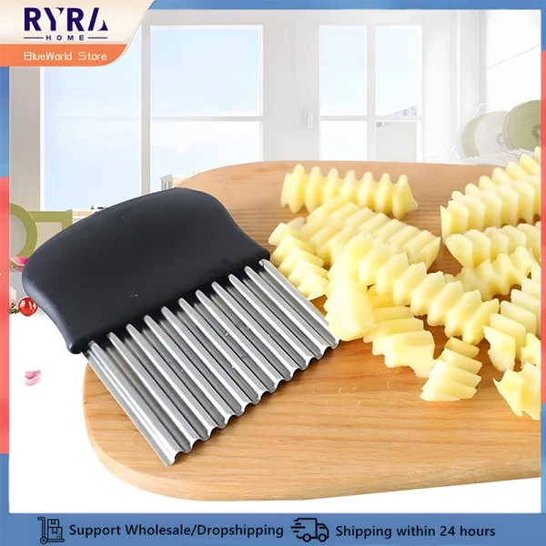 Stainless Steel Potato Chip Slicer Cut French Fries Wavy Knife Serrated Blade Carrot Cucumber Chopper Kitchen Gadget Accessories