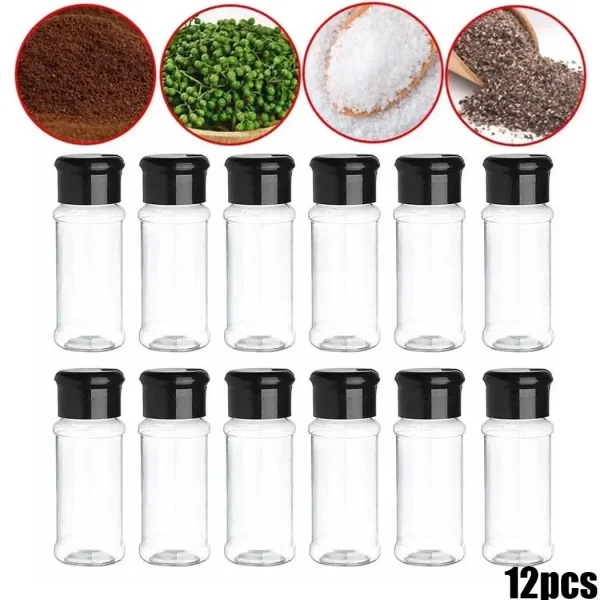 12Pcs/Set 100Ml Spice Salt Pepper Shakers Black Seasoning Jar Can Pepper Bottle Barbecue Condiment Kitchen Gadget Tool Hot！