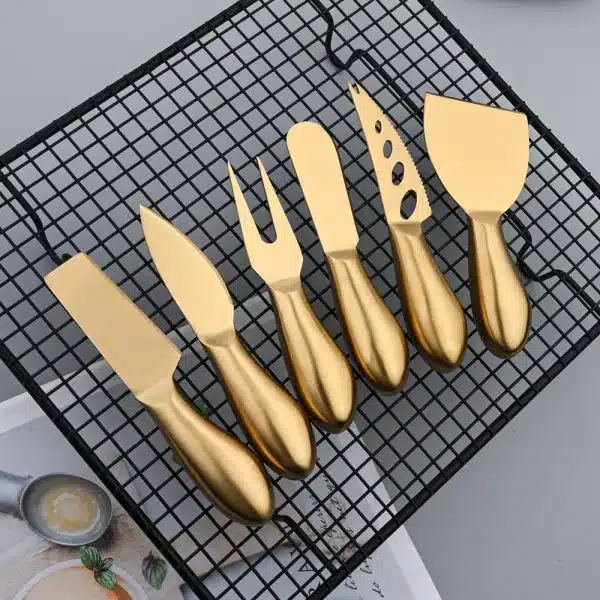 AJOYOUS 1Pcs Gold Matte Flatware Stainless Steel Cheese Knife Baking Tools Fork Knife Cutlery Vintage Style Kitchen Gadgets - Image 2