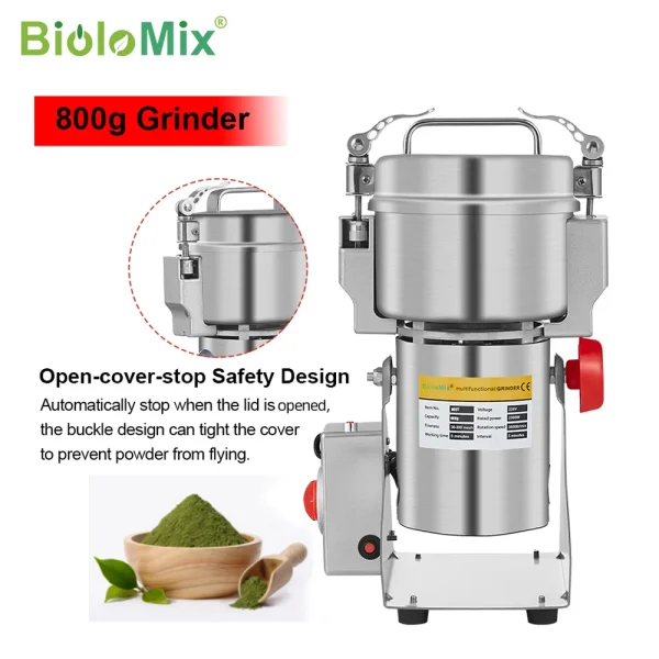 BioloMix 800g 700g Grains Spices Hebals Cereals Coffee Dry Food Grinder Mill Grinding Machine Gristmill Flour Powder crusher - Image 2