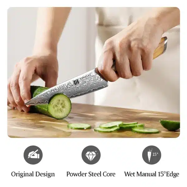 XINZUO 5" inch Utility Knife Kitchen Knives Japanese 73-layer Powder Steel Core Damascus Steel 62-64 HRC Vegetable Peeling Knife - Image 5