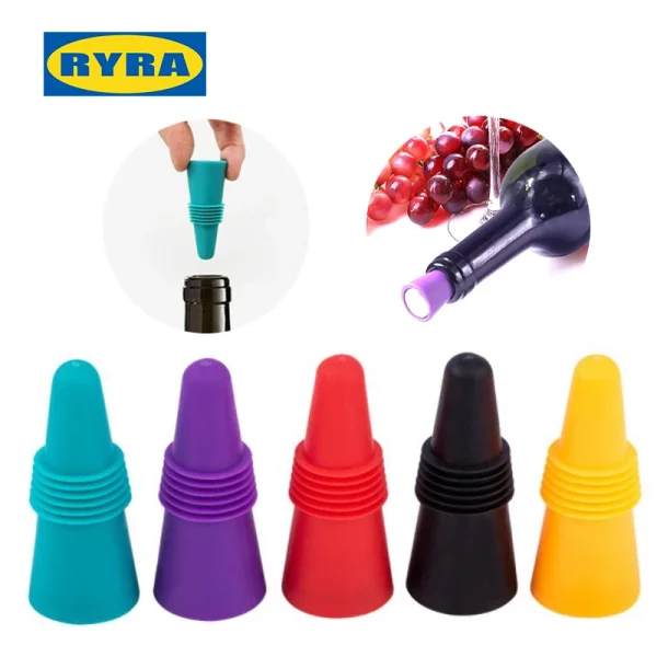 Silicone Wine Bottle Stopper Set Whiskey Accessories Leak Proof Beer Champagne Bottle Stopper Wine Cork Lid Kitchen Accessories