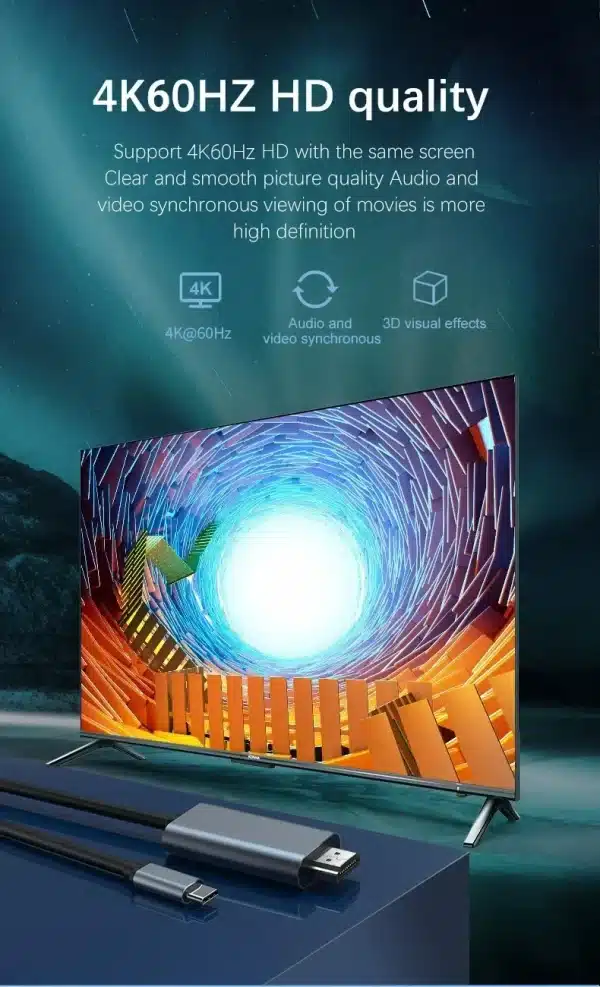 USB C to HDMI Adapter 4K 60Hz Type C Cable HDTV Converter Cable for iPhone 15 TV Converter MacBook Air iPad Samsung Laptop - Image 2