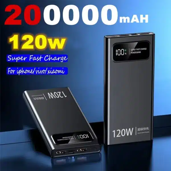 120W 200000mAh Super Fast Power Bank Charging High Capacity Portable Digital Display LED Power Bank For iPhone Samsung Xiaomi - Image 2