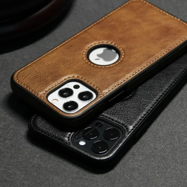 PU Leather Logo Hole Phone Case For iPhone 16 15 14 13 12 11 Pro Max XS XR X 7 8 Plus Shockproof Bumper Soft Business Back Cover