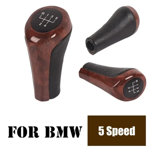 5/6 Speed Gear Shift Knob Wood Grain Leather For BMW E30 E36 E46 E39 E34 Z3 E53 Interior Replacement Parts Gear Shift Knob - Image 2